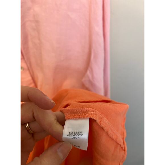 J. Jill Light Pink Collared Long Sleeve Ombre Tie Dye Linen Blend Blouse Size L - Picture 8 of 10